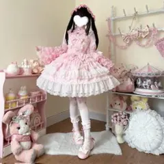 ロリータワンピース ピンク Mサイズ フリル リボン ドール風