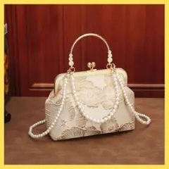 パーティバッグ パーティ　結婚式　花柄 ゴールド 3way 和装 着物 刺繍