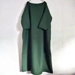 ハンドメイド　ダークグリーン 七分袖 ロングワンピース