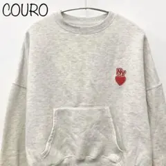 【COURO】マフポケットクロップドスウェット　ホワイト　裏起毛　L