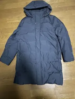 ユニクロ、ネイビー フード付き ロングダウンジャケット