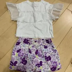 petit main 80 フリルシャツとショートパンツセット