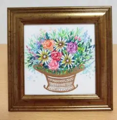 今日は金色の花瓶を選びました #266 原画 水彩画 絵画 小さなフレーム