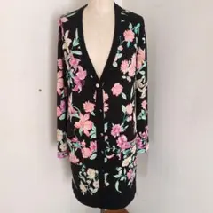 近年　花柄 Vネック 長袖ロングカーディガン