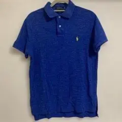 青色 ポロシャツ 刺繍ロゴ付き