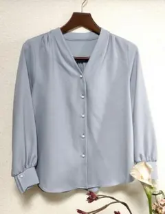 Nolley' ブルーグレー七分袖ブラウス