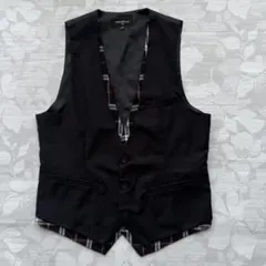 インジアティックオム M 黒 ベスト ジレ チェック柄切替