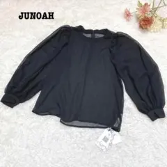 s.573【ジュノア】長袖 シアーブラウス ブラック キレイめ タグ付き 黒 L