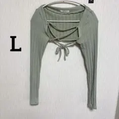 レディース　長袖ボレロ【L】　リブ　丈短め　グリーン