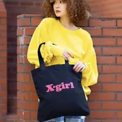 X-girl トートバッグ　ブラック　ピンク