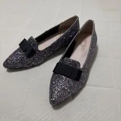 グリッターシルバー ポインテッドトゥ フラットシューズ