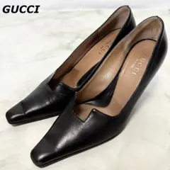 【訳あり】GUCCI パンプス ポインテッドトゥ レザー ブラック イタリア製のサムネイル