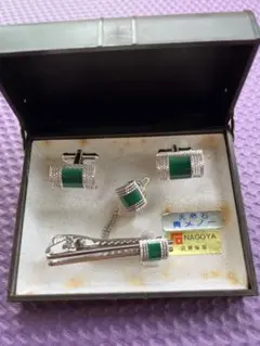 カフスボタン一式 天然石青メノウ 未使用 箱付