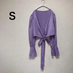 パープル（ピンクに近い）美品 前結び カーディガン ボレロ 前結びゴム袖口【S】