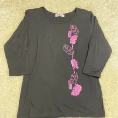 PUALANI プアラニ 七分袖　Tシャツ モンステラ　ブラック/パープル　XL