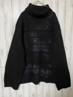 Yohji Yamamoto POUR HOMME タートルネック リブ編み 黒 Yohji Yamamoto POUR HOMME タートルネック リブ編み 黒