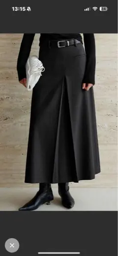 ダークグレー プリーツロングスカート ベルト付き