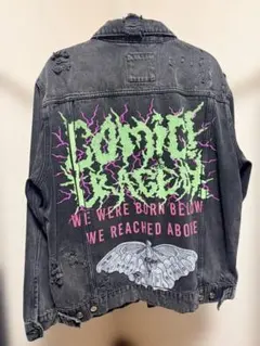 ZARA デニムジャケット　ダメージ加工　ペイント　Lサイズ