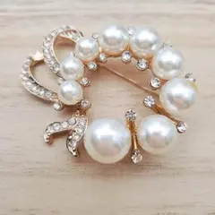 ブローチ リボンB ゴールド パール コサージュ サークル 入園式 結婚式