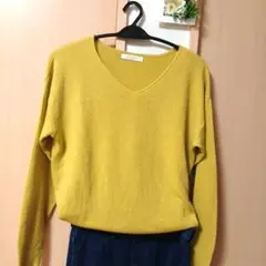 chocol raffine robe ニット 長袖 くすみイエロー Vネック
