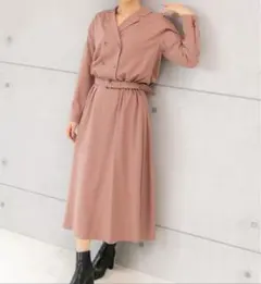 【ベルト無し】開襟シャツダブルボタンロングワンピース