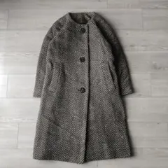 vintage モード ロングコート ヘリンボーン デザインのサムネイル