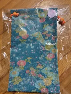 青色花柄　巾着袋