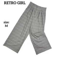 【訳あり】 レトロガール ワイドパンツ チェック柄 ハイウエスト タック M