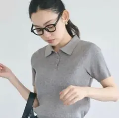 coca コカ　リブニット ポロシャツ 半袖 グレー Lのサムネイル