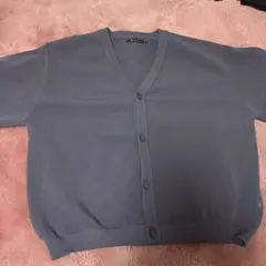 グレー メッシュ編み Vネック カーディガン