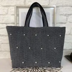 No.500 ヌビバッグ　トートバッグ　ダークグレー　パール付