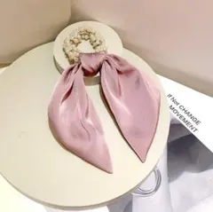 ヘアアクセサリー　ヘアゴム　リボン　パール　ピンク