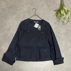 新品タグ付　セオリーリュクス　ノーカラージャケット　春夏秋　紺色　日本製　38