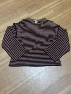 H&M 茶色と紫のストライプ 長袖Tシャツ
