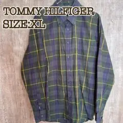 TOMMY HILFIGER トミーヒルフィガー BDシャツ XL 緑紺チェック