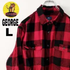 usa古着 GEORGE ネルシャツ　L レッド　ブラック　チェック