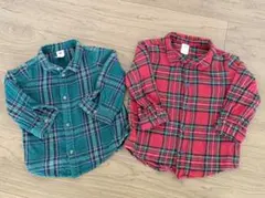 赤と緑のチェック柄長袖シャツ セット