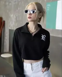 SHEIN ハーフジップ スウェット ブラック M