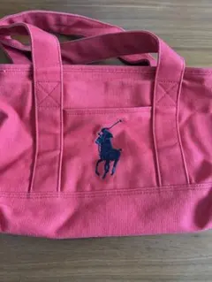 ポロ刺繍ピンクトートバッグ