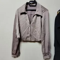 【限定価格】ZARA ザラ クロップド丈 サテンブラウス シャツ モカ M