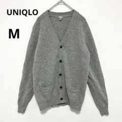 美品 UNIQLO メンズ M プレミアムラム Vネック カーディガン グレー