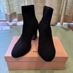 パラディクルール♡ メタリックヒールストレッチニットブーツ　ブラック