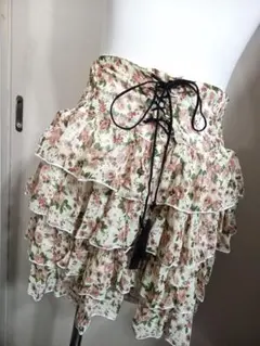 花柄フリルシフォンミニスカート
