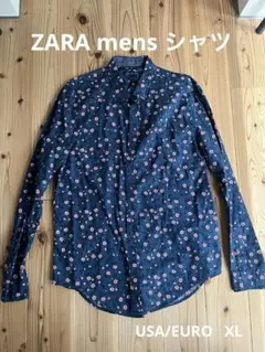 ZARA MAN ネイビー 花柄 スリムフィット 長袖シャツ