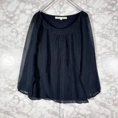 【ナチュラルビューティー】ブラウス（ネイビー） M 日本製　シアー