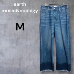 earth ワイドパンツ M インディゴ 裾フリンジ ジーンズ アース デニムのサムネイル