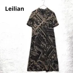 希少★レリアン 総柄ロングワンピース 11号 L 幾何学模様 ヴィンテージ　日本