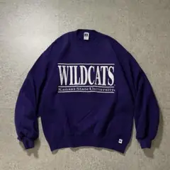 90s USA製 ラッセル スウェット カレッジ刺繍ロゴ 前Vパープル L 良品
