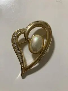 ハート型ブローチ パール クリスタル