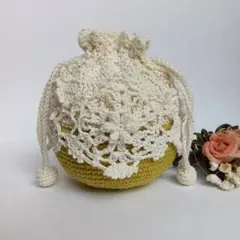 編み物ドローストリングポーチ